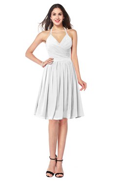 ColsBM Maleah White Modern A-line Halter Half Backless Knee Length Ruching Plus Size Bridesmaid Dresses