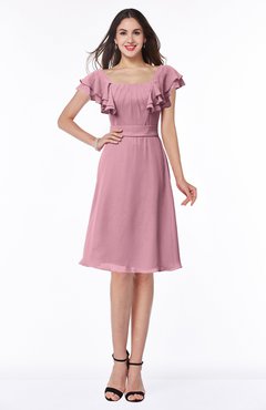 ColsBM Emely Light Coral Simple A-line Portrait Knee Length Ribbon Plus Size Bridesmaid Dresses