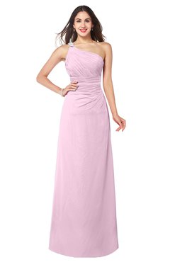 ColsBM Kamila Baby Pink Traditional Asymmetric Neckline Sleeveless Half Backless Chiffon Floor Length Plus Size Bridesmaid Dresses