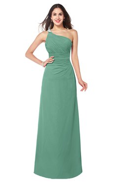 ColsBM Kamila Beryl Green Traditional Asymmetric Neckline Sleeveless Half Backless Chiffon Floor Length Plus Size Bridesmaid Dresses