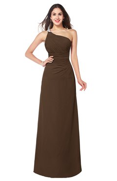 ColsBM Kamila Chocolate Brown Traditional Asymmetric Neckline Sleeveless Half Backless Chiffon Floor Length Plus Size Bridesmaid Dresses