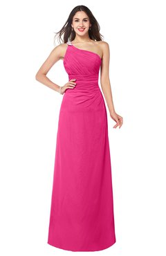 ColsBM Kamila Fandango Pink Traditional Asymmetric Neckline Sleeveless Half Backless Chiffon Floor Length Plus Size Bridesmaid Dresses