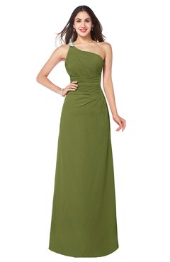 ColsBM Kamila Olive Green Traditional Asymmetric Neckline Sleeveless Half Backless Chiffon Floor Length Plus Size Bridesmaid Dresses