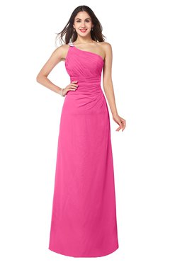 ColsBM Kamila Rose Pink Traditional Asymmetric Neckline Sleeveless Half Backless Chiffon Floor Length Plus Size Bridesmaid Dresses