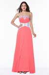 ColsBM Amalia Coral Modern A-line Strapless Zipper Floor Length Sash Plus Size Bridesmaid Dresses