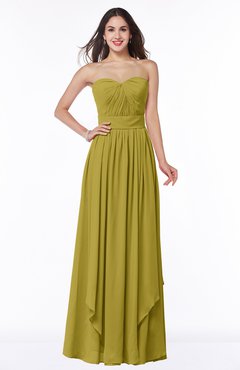 ColsBM Kerry Golden Olive Modern Sleeveless Zip up Floor Length Ruching Plus Size Bridesmaid Dresses