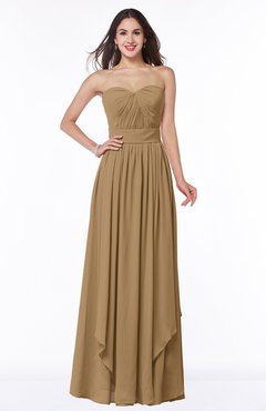 ColsBM Kerry Indian Tan Modern Sleeveless Zip up Floor Length Ruching Plus Size Bridesmaid Dresses