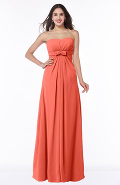 ColsBM Aaliyah Living Coral Elegant Strapless Sleeveless Half Backless Chiffon Floor Length Plus Size Bridesmaid Dresses