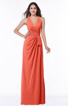 ColsBM Alma Living Coral Elegant A-line Halter Sleeveless Zipper Chiffon Plus Size Bridesmaid Dresses