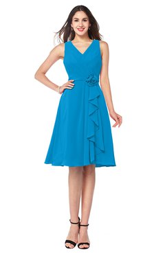ColsBM Melissa Cornflower Blue Sexy V-neck Sleeveless Chiffon Knee Length Plus Size Bridesmaid Dresses