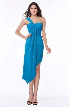 ColsBM Brylee Cornflower Blue Modern One Shoulder Sleeveless Half Backless Ruching Plus Size Bridesmaid Dresses