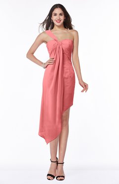 ColsBM Brylee Shell Pink Modern One Shoulder Sleeveless Half Backless Ruching Plus Size Bridesmaid Dresses