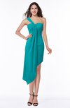 ColsBM Brylee Teal Modern One Shoulder Sleeveless Half Backless Ruching Plus Size Bridesmaid Dresses