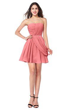 ColsBM Noelle Coral Elegant A-line Strapless Sleeveless Zip up Sequin Plus Size Bridesmaid Dresses
