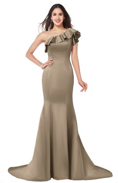 ColsBM Abigail Almondine Brown Elegant Fishtail Sleeveless Zip up Satin Ruffles Bridesmaid Dresses