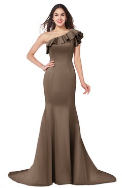 ColsBM Abigail Bronze Brown Elegant Fishtail Sleeveless Zip up Satin Ruffles Bridesmaid Dresses