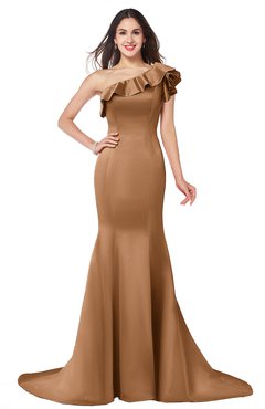 ColsBM Abigail Light Brown Elegant Fishtail Sleeveless Zip up Satin Ruffles Bridesmaid Dresses