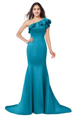 ColsBM Abigail Teal Elegant Fishtail Sleeveless Zip up Satin Ruffles Bridesmaid Dresses