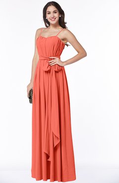 ColsBM Dahlia Living Coral Sexy A-line Zip up Chiffon Floor Length Sash Plus Size Bridesmaid Dresses