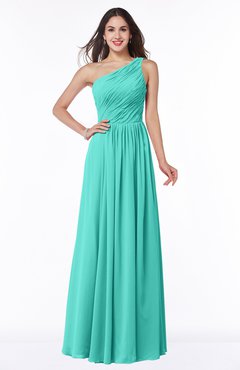 ColsBM Nancy Blue Turquoise Sexy A-line Sleeveless Zip up Chiffon Ruching Plus Size Bridesmaid Dresses