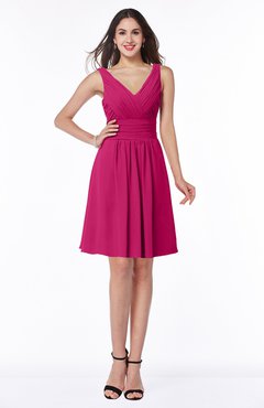 ColsBM Celia Beetroot Purple Plain Sleeveless Half Backless Chiffon Knee Length Ruching Plus Size Bridesmaid Dresses