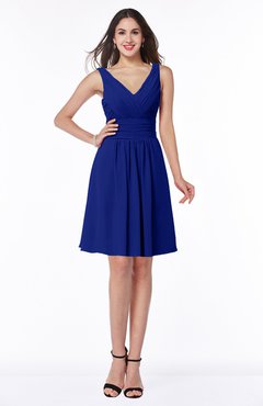 ColsBM Celia Electric Blue Plain Sleeveless Half Backless Chiffon Knee Length Ruching Plus Size Bridesmaid Dresses