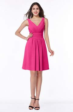 ColsBM Celia Fandango Pink Plain Sleeveless Half Backless Chiffon Knee Length Ruching Plus Size Bridesmaid Dresses