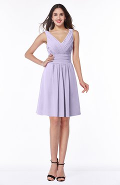 ColsBM Celia Pastel Lilac Plain Sleeveless Half Backless Chiffon Knee Length Ruching Plus Size Bridesmaid Dresses