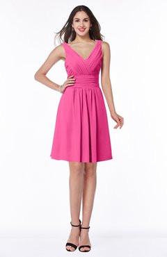 ColsBM Celia Rose Pink Plain Sleeveless Half Backless Chiffon Knee Length Ruching Plus Size Bridesmaid Dresses