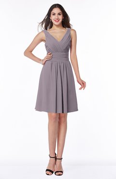 ColsBM Celia Sea Fog Plain Sleeveless Half Backless Chiffon Knee Length Ruching Plus Size Bridesmaid Dresses