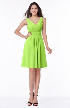 ColsBM Celia Sharp Green Plain Sleeveless Half Backless Chiffon Knee Length Ruching Plus Size Bridesmaid Dresses