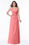 ColsBM Shayla Coral Sexy A-line One Shoulder Sleeveless Chiffon Floor Length Plus Size Bridesmaid Dresses