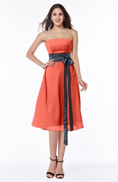 ColsBM Renata Living Coral Simple A-line Strapless Sleeveless Zip up Sash Plus Size Bridesmaid Dresses