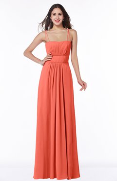 ColsBM Page Living Coral Glamorous Spaghetti Sleeveless Chiffon Floor Length Ruching Plus Size Bridesmaid Dresses