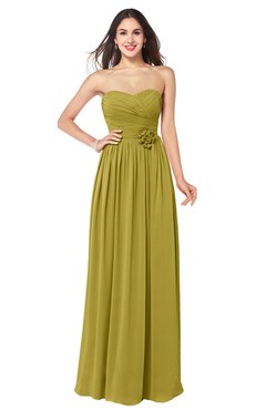 ColsBM Sunny Golden Olive Romantic Sweetheart Sleeveless Floor Length Ruching Bridesmaid Dresses