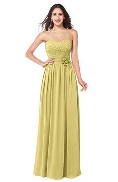 ColsBM Sunny Misted Yellow Romantic Sweetheart Sleeveless Floor Length Ruching Bridesmaid Dresses