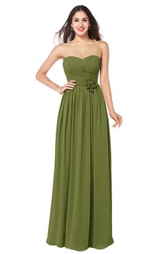 ColsBM Sunny Olive Green Romantic Sweetheart Sleeveless Floor Length Ruching Bridesmaid Dresses