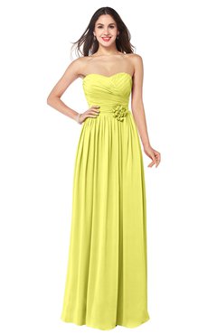 ColsBM Sunny Pale Yellow Romantic Sweetheart Sleeveless Floor Length Ruching Bridesmaid Dresses