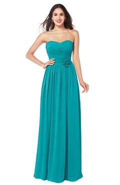 ColsBM Sunny Peacock Blue Romantic Sweetheart Sleeveless Floor Length Ruching Bridesmaid Dresses