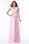 ColsBM Pearl Baby Pink Glamorous V-neck Sleeveless Chiffon Floor Length Plus Size Bridesmaid Dresses
