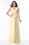 ColsBM Pearl Cornhusk Glamorous V-neck Sleeveless Chiffon Floor Length Plus Size Bridesmaid Dresses