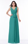 ColsBM Pearl Emerald Green Glamorous V-neck Sleeveless Chiffon Floor Length Plus Size Bridesmaid Dresses