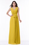 ColsBM Pearl Lemon Curry Glamorous V-neck Sleeveless Chiffon Floor Length Plus Size Bridesmaid Dresses