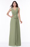 ColsBM Pearl Moss Green Glamorous V-neck Sleeveless Chiffon Floor Length Plus Size Bridesmaid Dresses