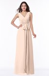 ColsBM Pearl Peach Puree Glamorous V-neck Sleeveless Chiffon Floor Length Plus Size Bridesmaid Dresses