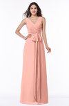 ColsBM Pearl Peach Glamorous V-neck Sleeveless Chiffon Floor Length Plus Size Bridesmaid Dresses