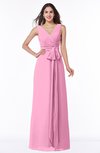 ColsBM Pearl Pink Glamorous V-neck Sleeveless Chiffon Floor Length Plus Size Bridesmaid Dresses