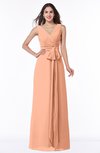 ColsBM Pearl Salmon Glamorous V-neck Sleeveless Chiffon Floor Length Plus Size Bridesmaid Dresses