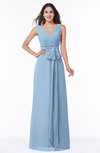 ColsBM Pearl Sky Blue Glamorous V-neck Sleeveless Chiffon Floor Length Plus Size Bridesmaid Dresses