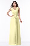 ColsBM Pearl Soft Yellow Glamorous V-neck Sleeveless Chiffon Floor Length Plus Size Bridesmaid Dresses